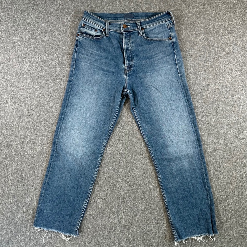 MOTHER High Waisted Straight Leg Jeans Blue Denim Raw Hem Button Fly Size 31 - Picture 8 of 12